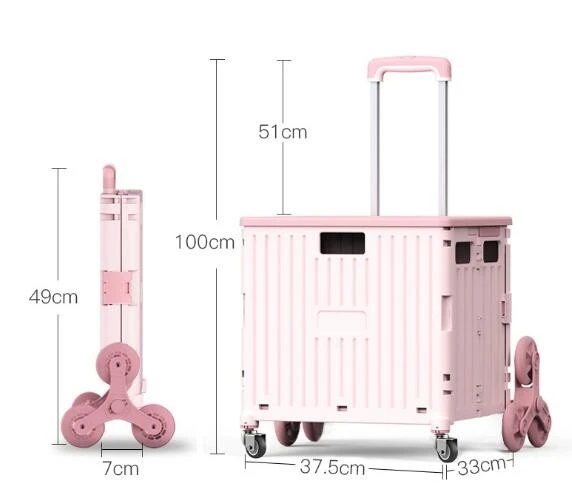 folding trolley PINK 8 wheels 45L